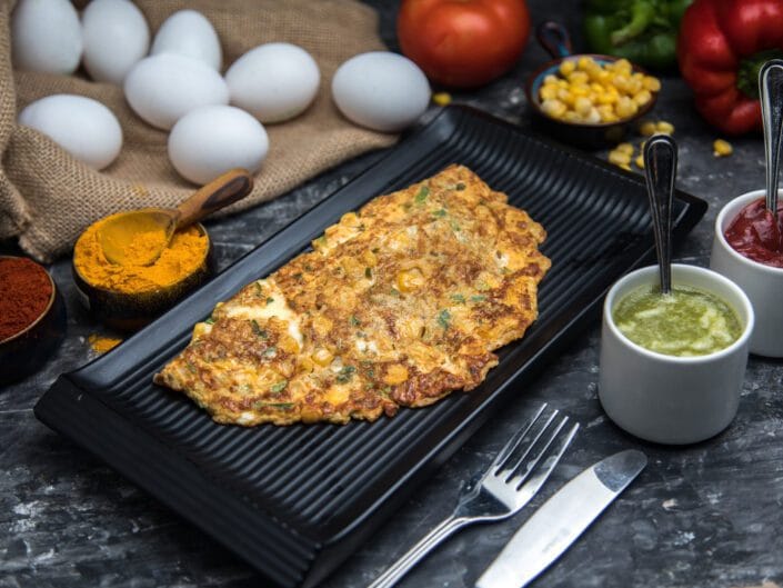 Corn Capsicum Chili Cheese Omlet